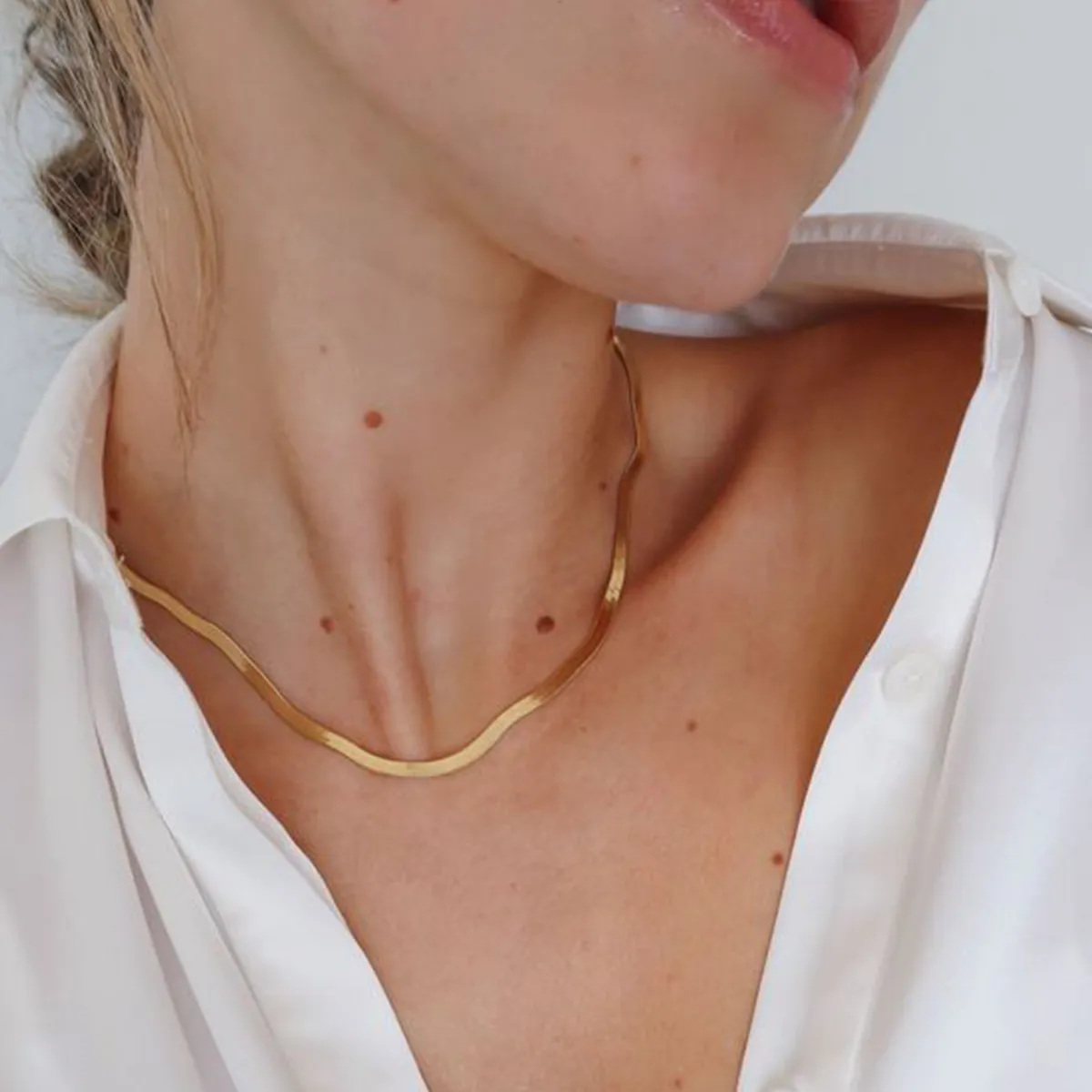 Gold Herringbone Snake Chain Necklace