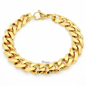 Gold I.P 13mm Stainless Steel Beveled Cuban Chain Bracelet