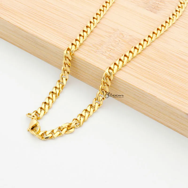 Gold I.P Stainless Steel Beveled Cuban Chain Necklace - 5.5mm width