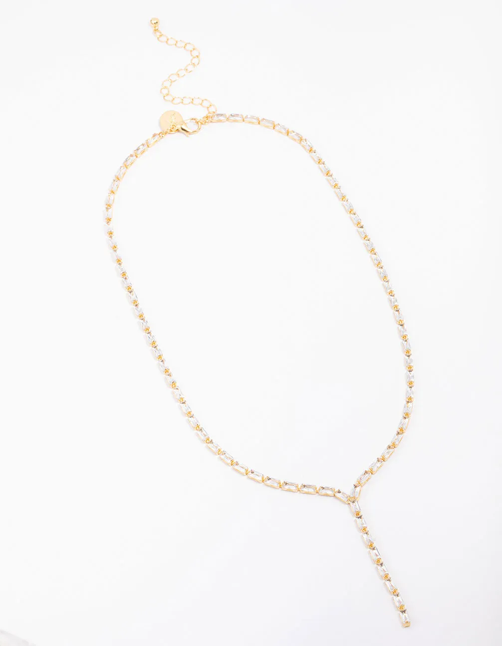 Gold Plated Baguette Lariat Chain Necklace