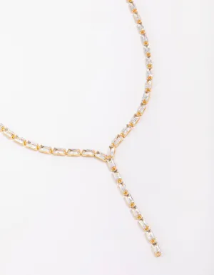 Gold Plated Baguette Lariat Chain Necklace