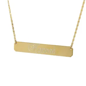 Gold Plated Engraved Bar Necklace