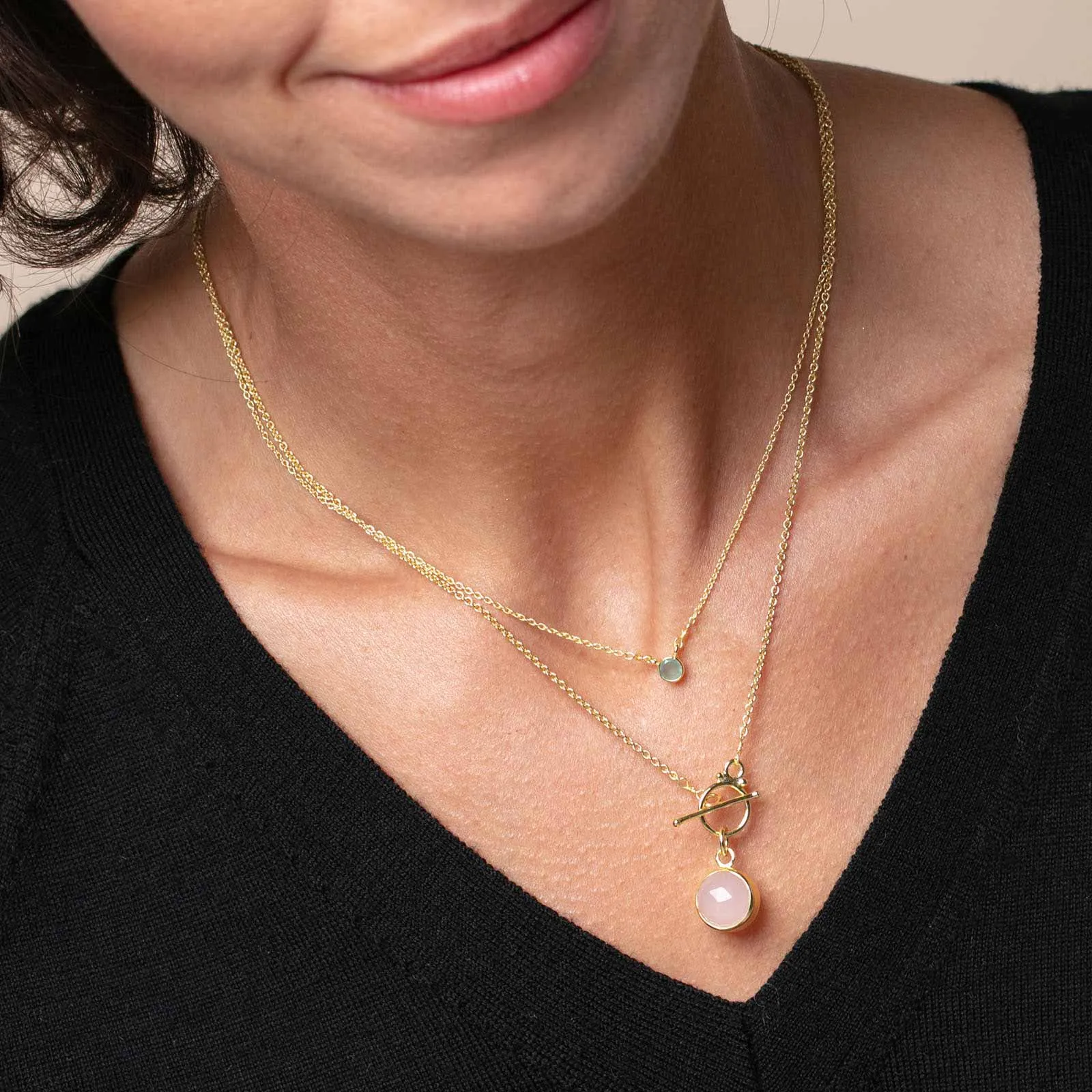 Gold Plated Rose Quartz Pendant Necklace