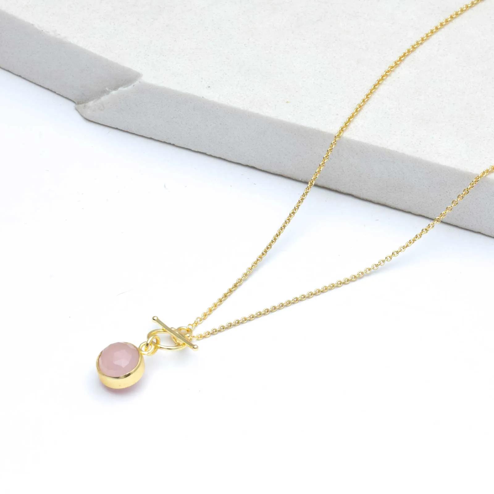 Gold Plated Rose Quartz Pendant Necklace