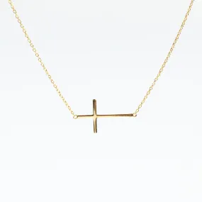 Gold Plated Sideways Cross Necklace