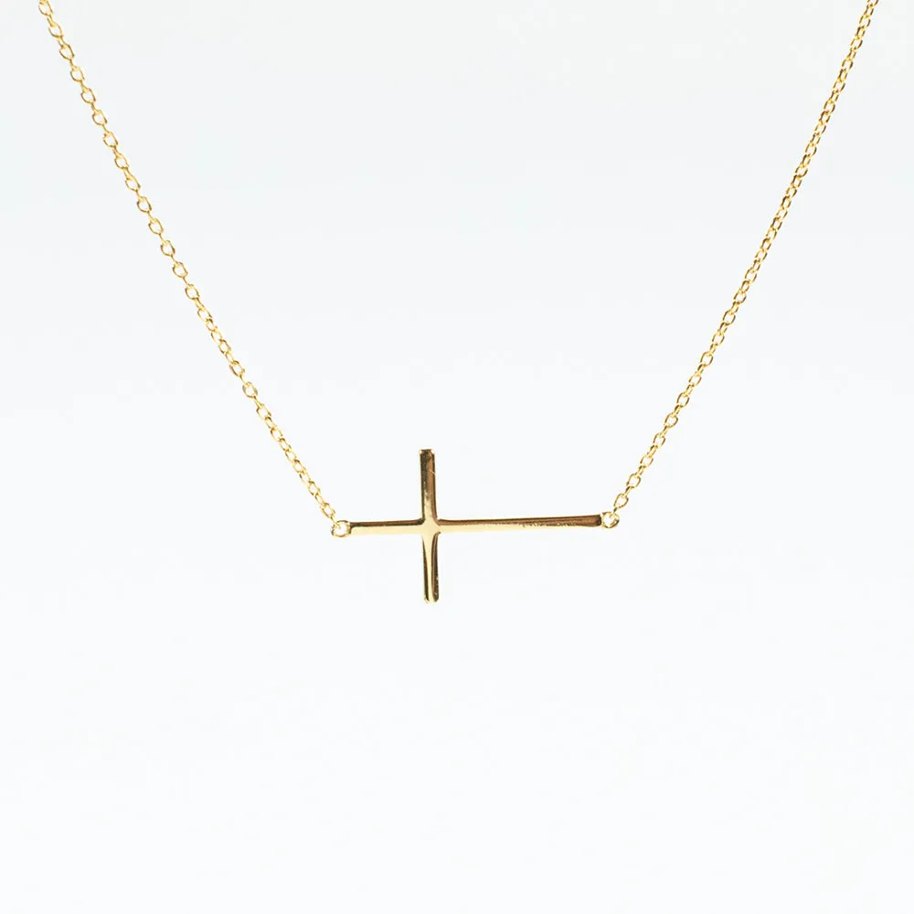 Gold Plated Sideways Cross Necklace