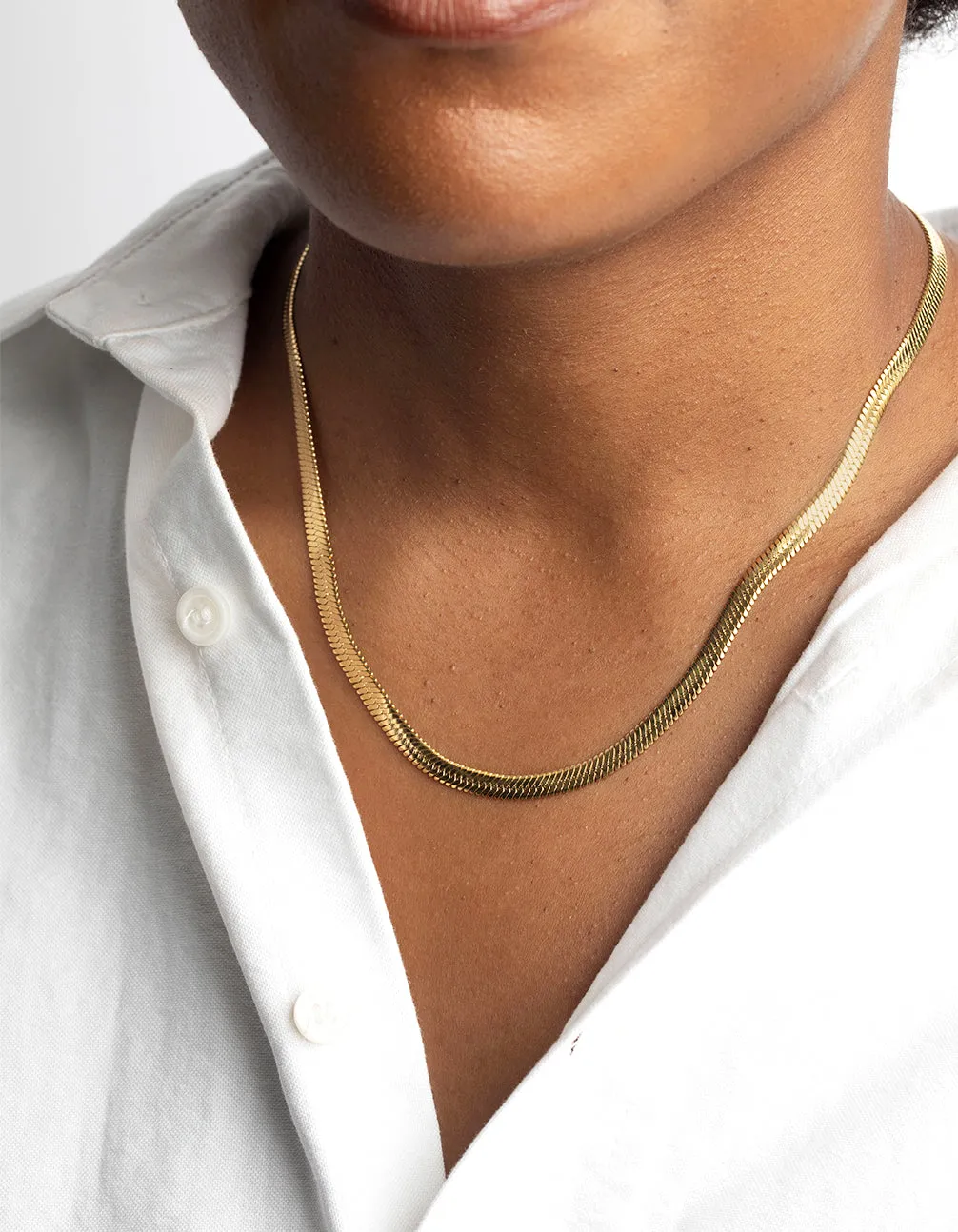 Gold Plated Stainless Steel Herringbone Necklace