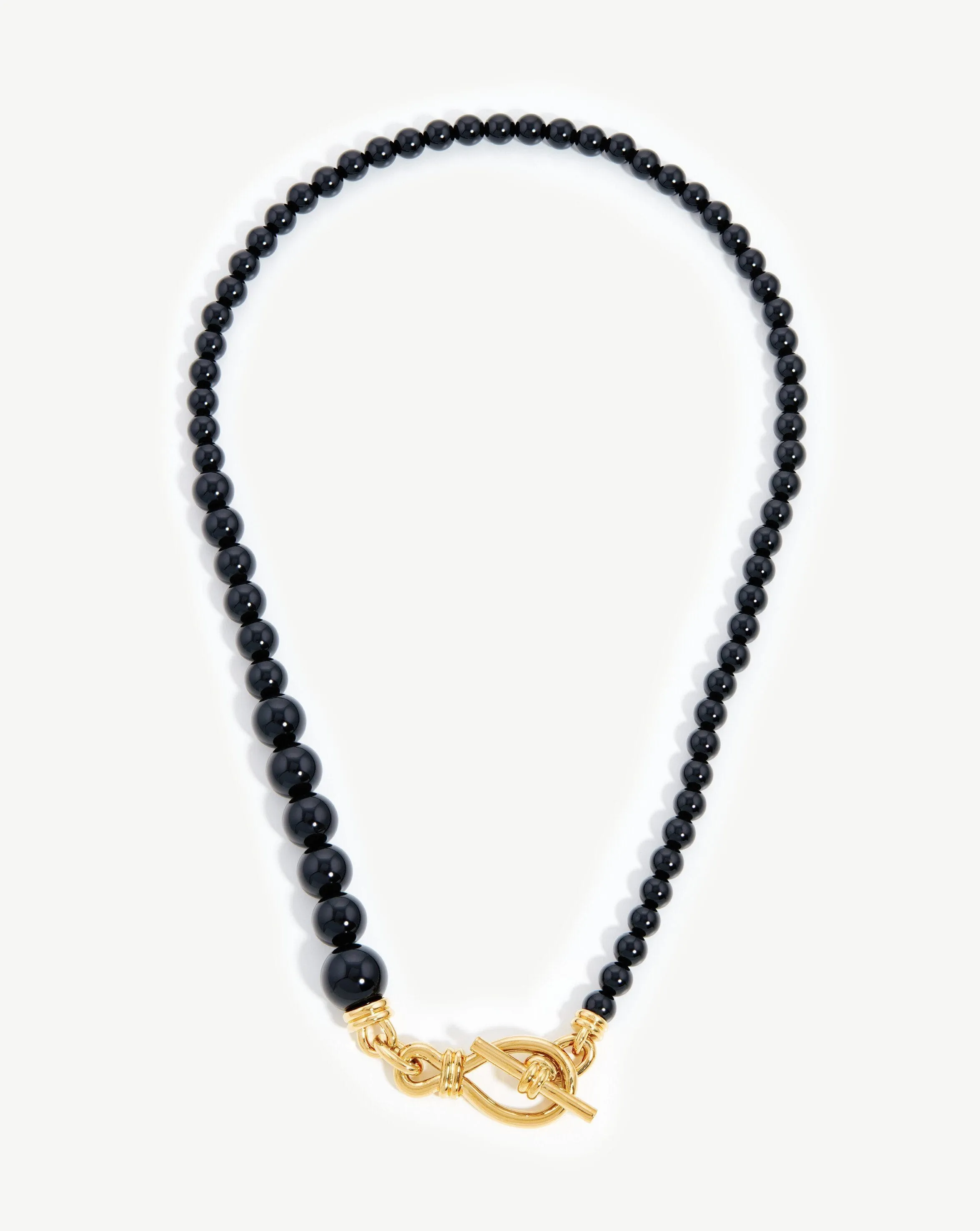 Graduated Sphere T-Bar Necklace | 18ct Gold Plated/Black Onyx