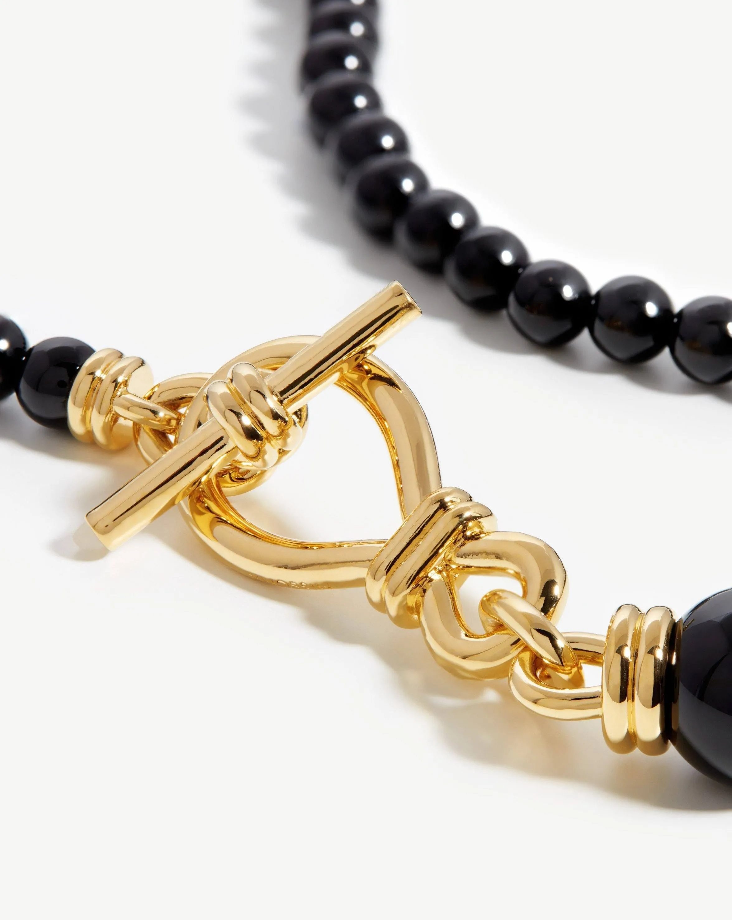 Graduated Sphere T-Bar Necklace | 18ct Gold Plated/Black Onyx