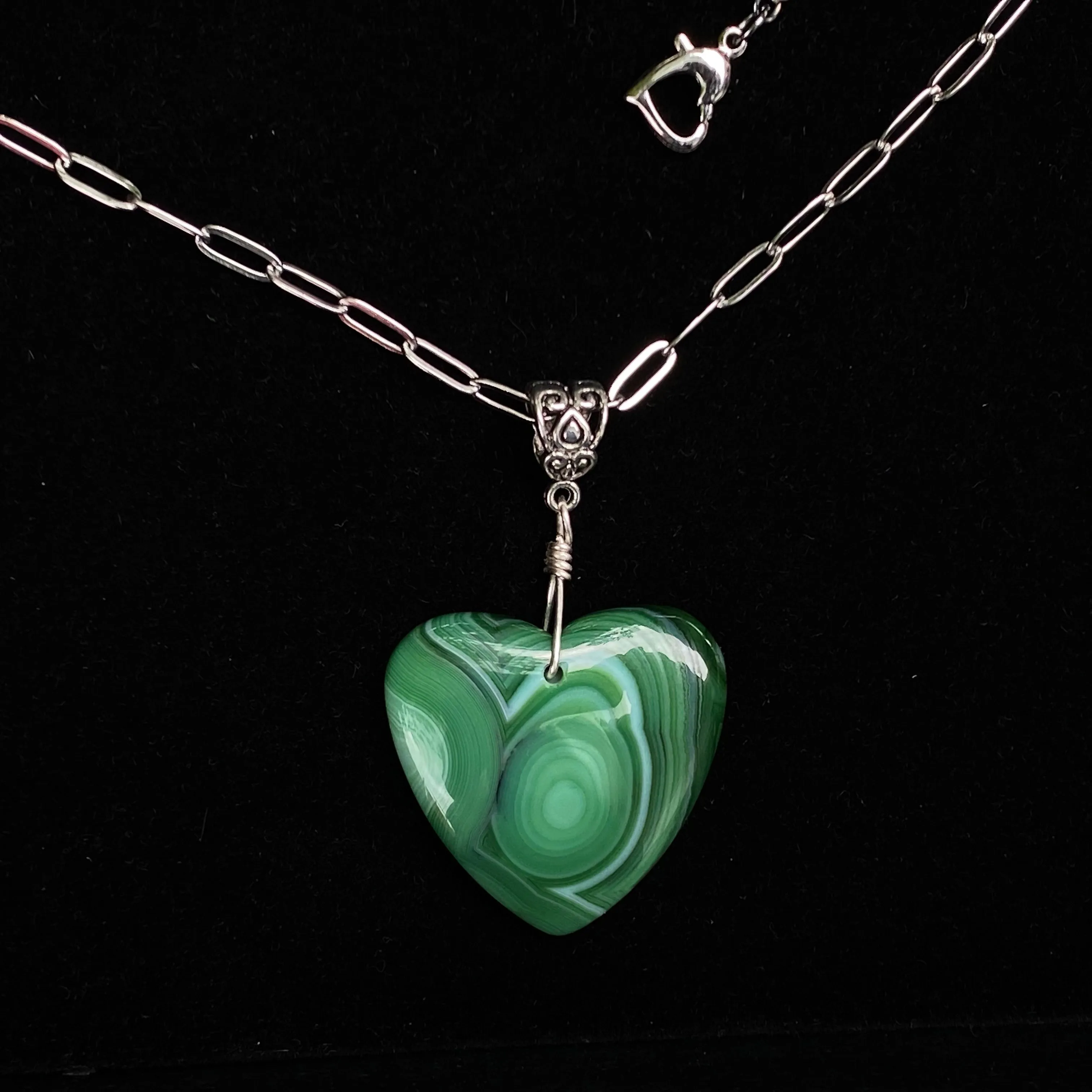 Green Banded Agate Heart Necklace