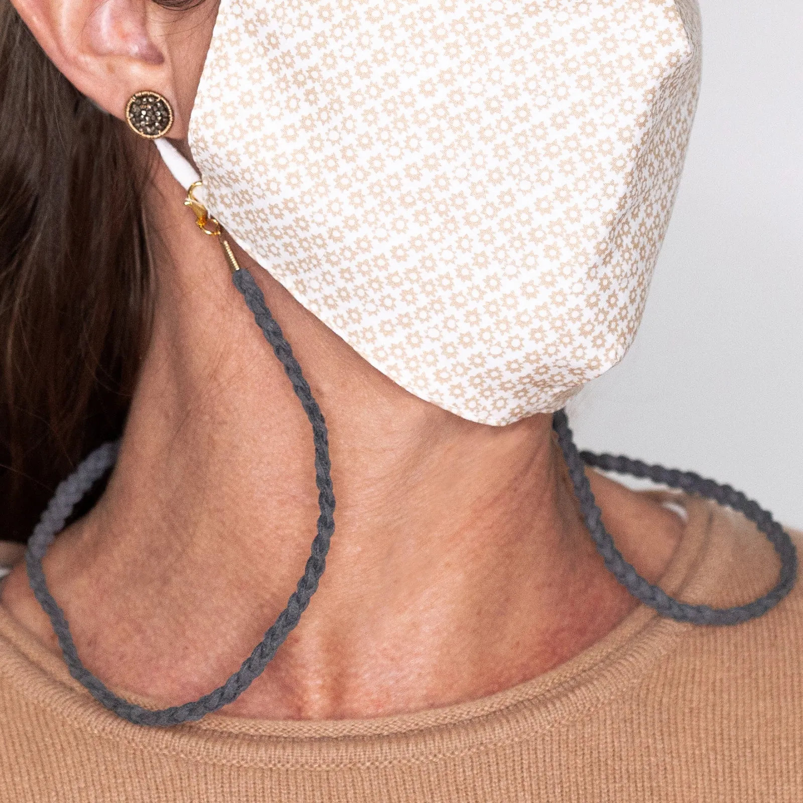 Grey Braided Leather Face Mask Necklace