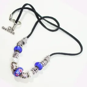 Heltu, Silver Beaded Black Leather Necklace