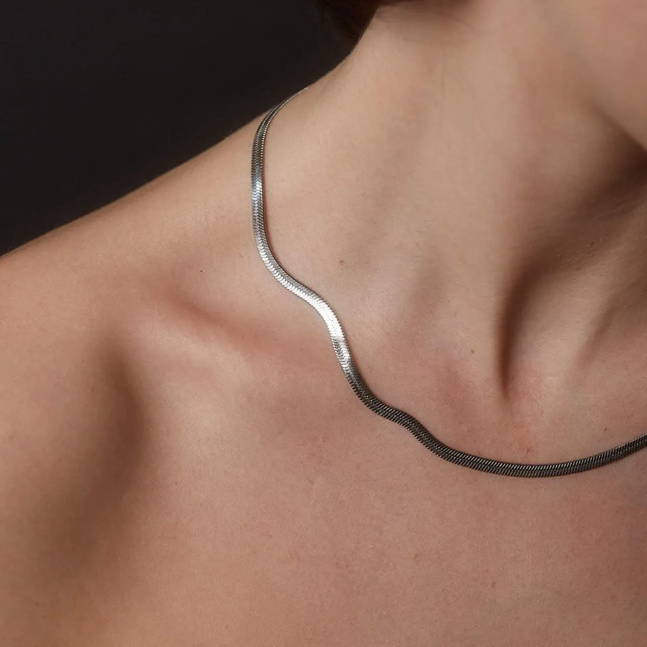 Herringbone Wide Silky / Necklace / Silver