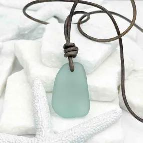 High-Tide Aqua Sea Glass Leather Necklace | #5020