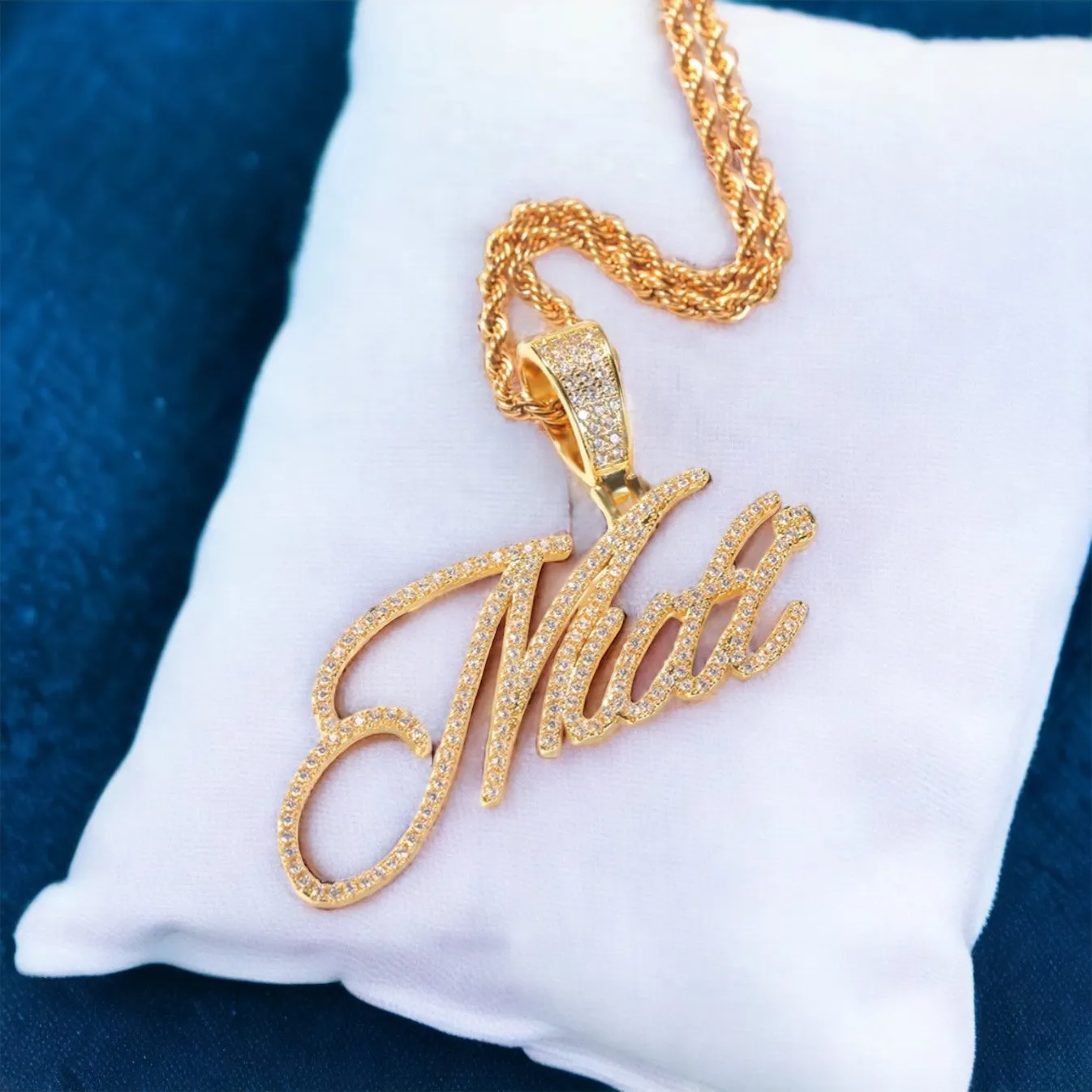 Iced-Out Diamond Cursive Letter Pendant Necklace