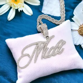 Iced-Out Diamond Cursive Letter Pendant Necklace