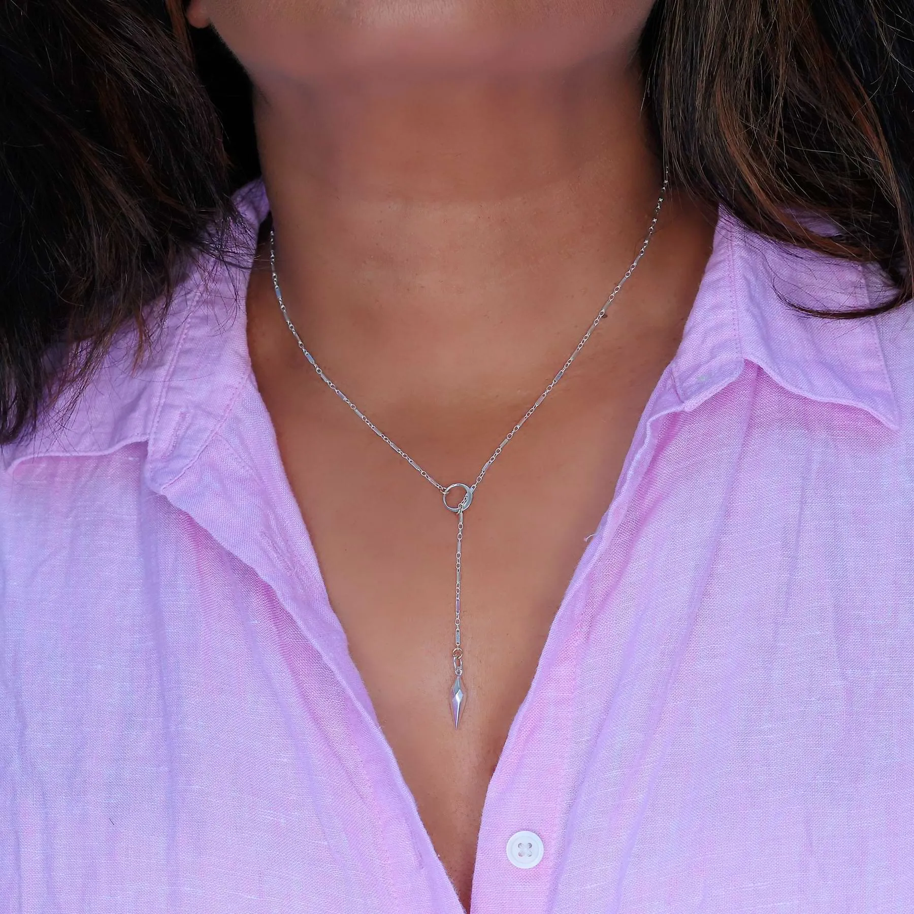 Inertia - Sterling Silver Pendulum Lariat Necklace