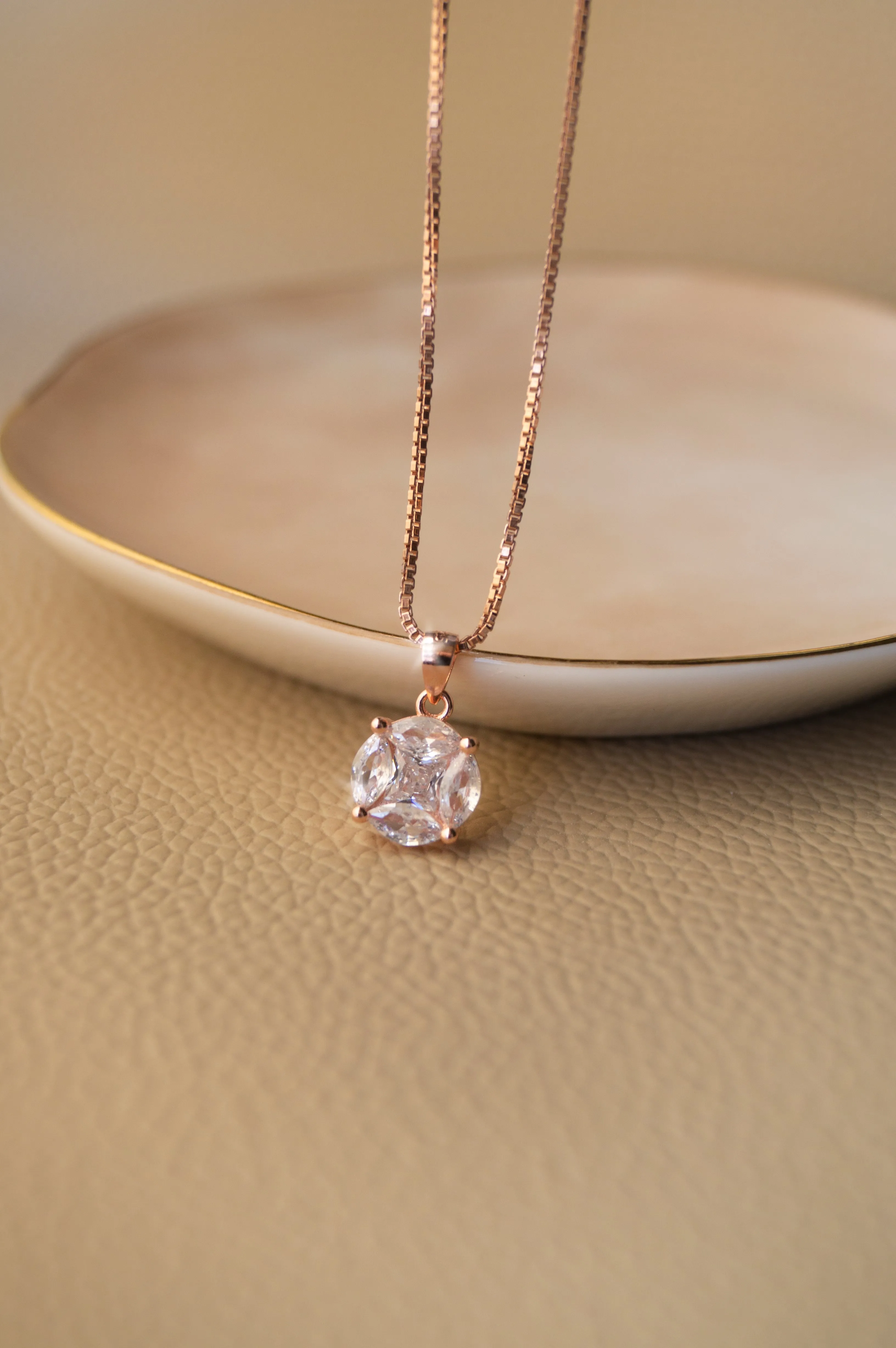 Invisibly Glam Solitaire Rose Gold Plated Sterling Silver Pendant Set