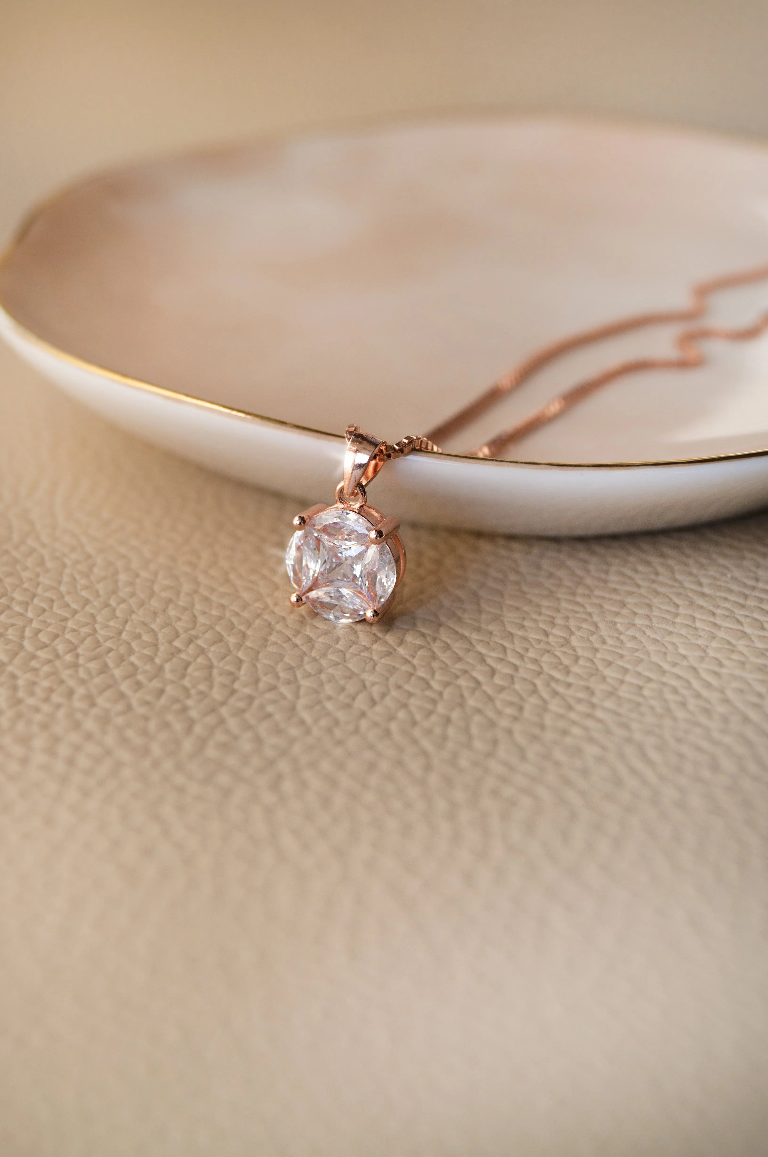 Invisibly Glam Solitaire Rose Gold Plated Sterling Silver Pendant Set