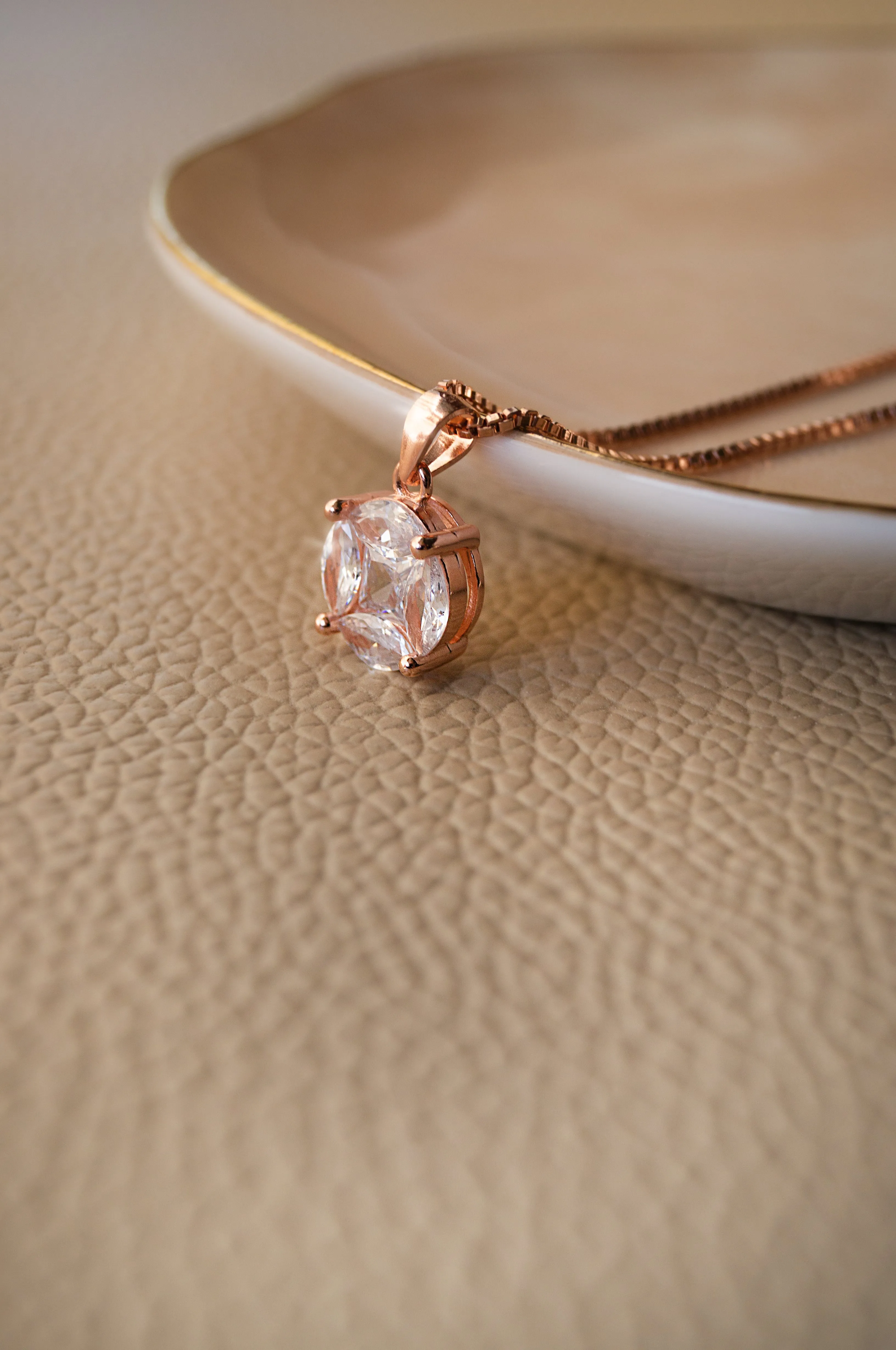 Invisibly Glam Solitaire Rose Gold Plated Sterling Silver Pendant Set