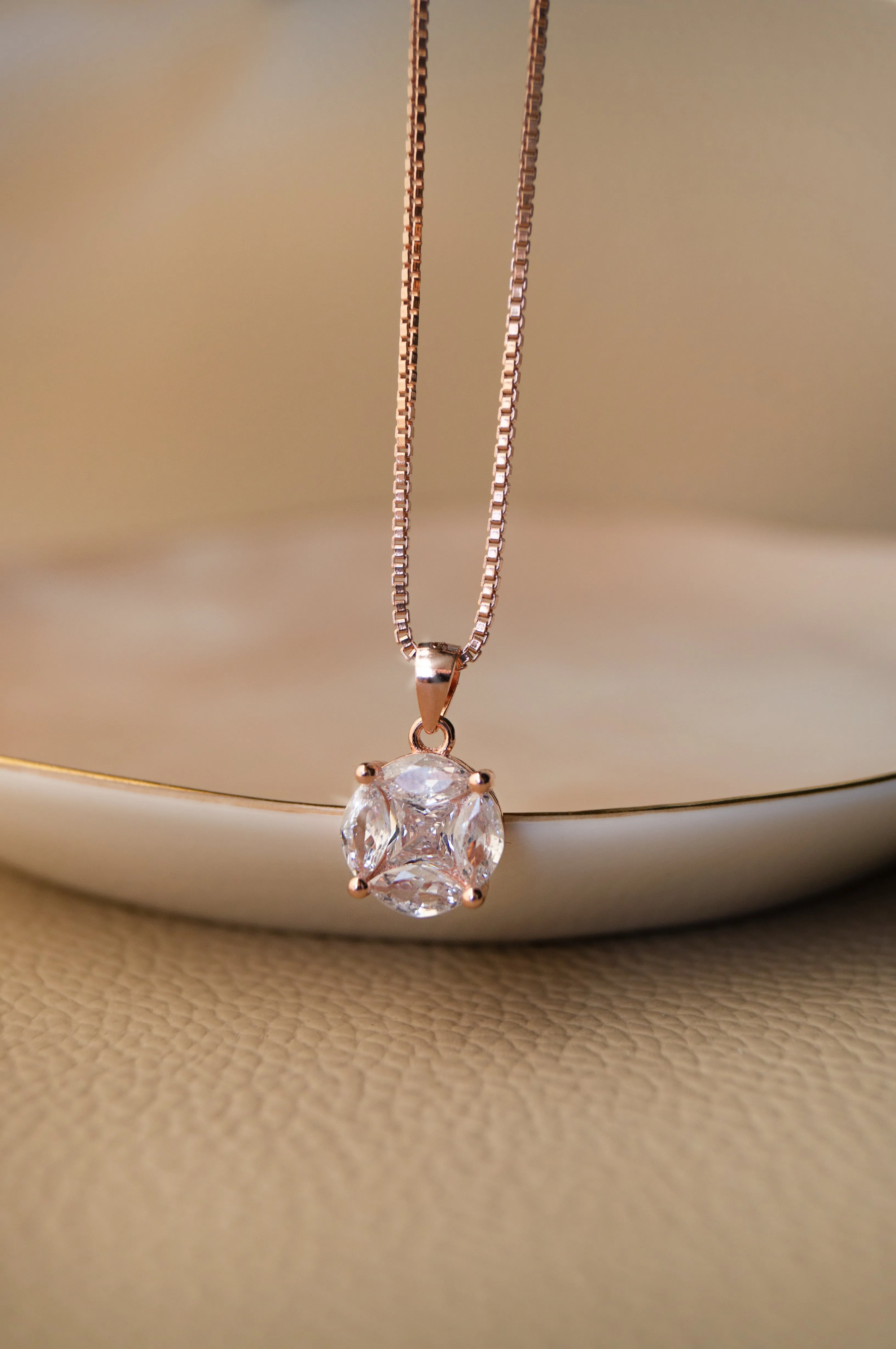 Invisibly Glam Solitaire Rose Gold Plated Sterling Silver Pendant Set