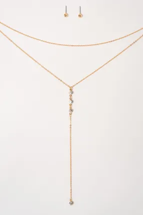 Ivy Multi Strand Lariat Chain Necklace Set - Crystal