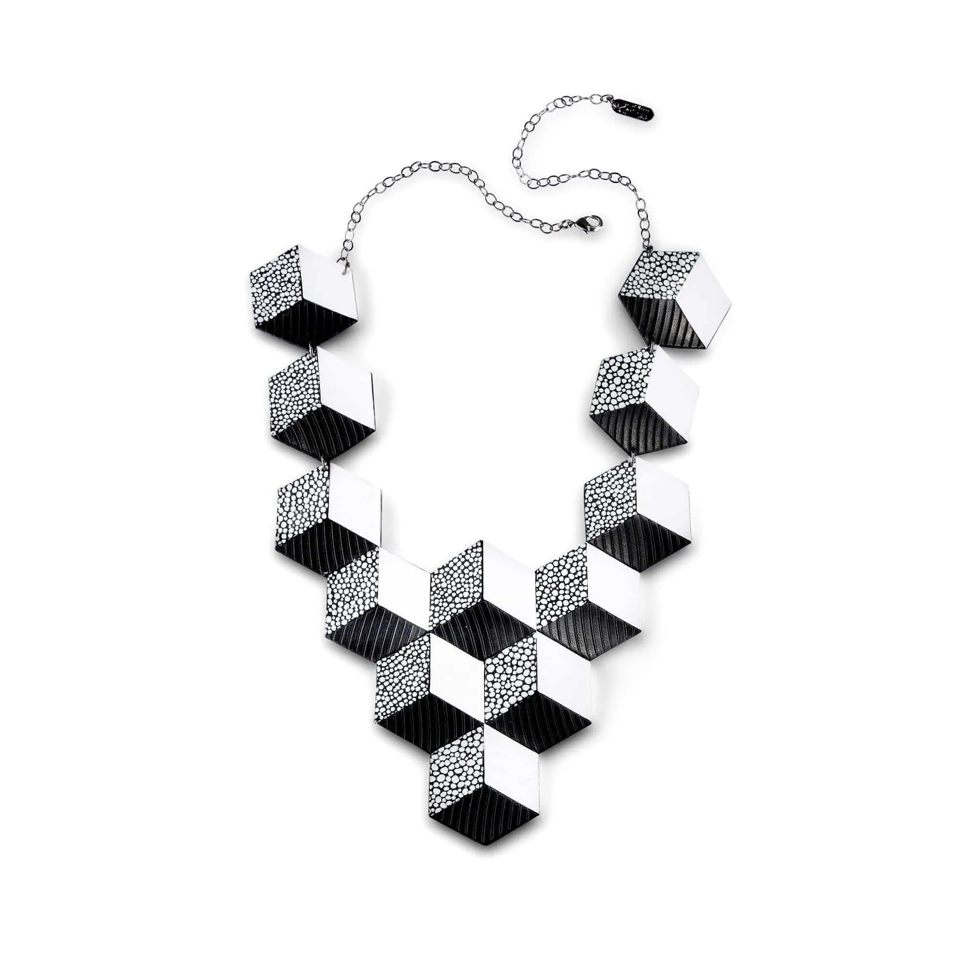 Jeanne Darc black and white leather bib necklace