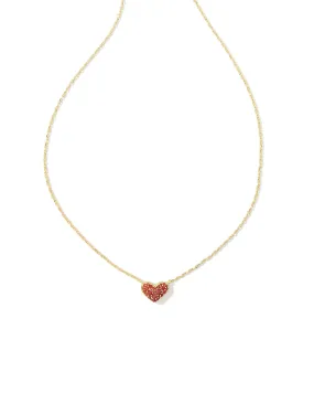 Kendra Scott Ari Pave Crystal Heart Pendant Necklace in Red Crystal and Gold