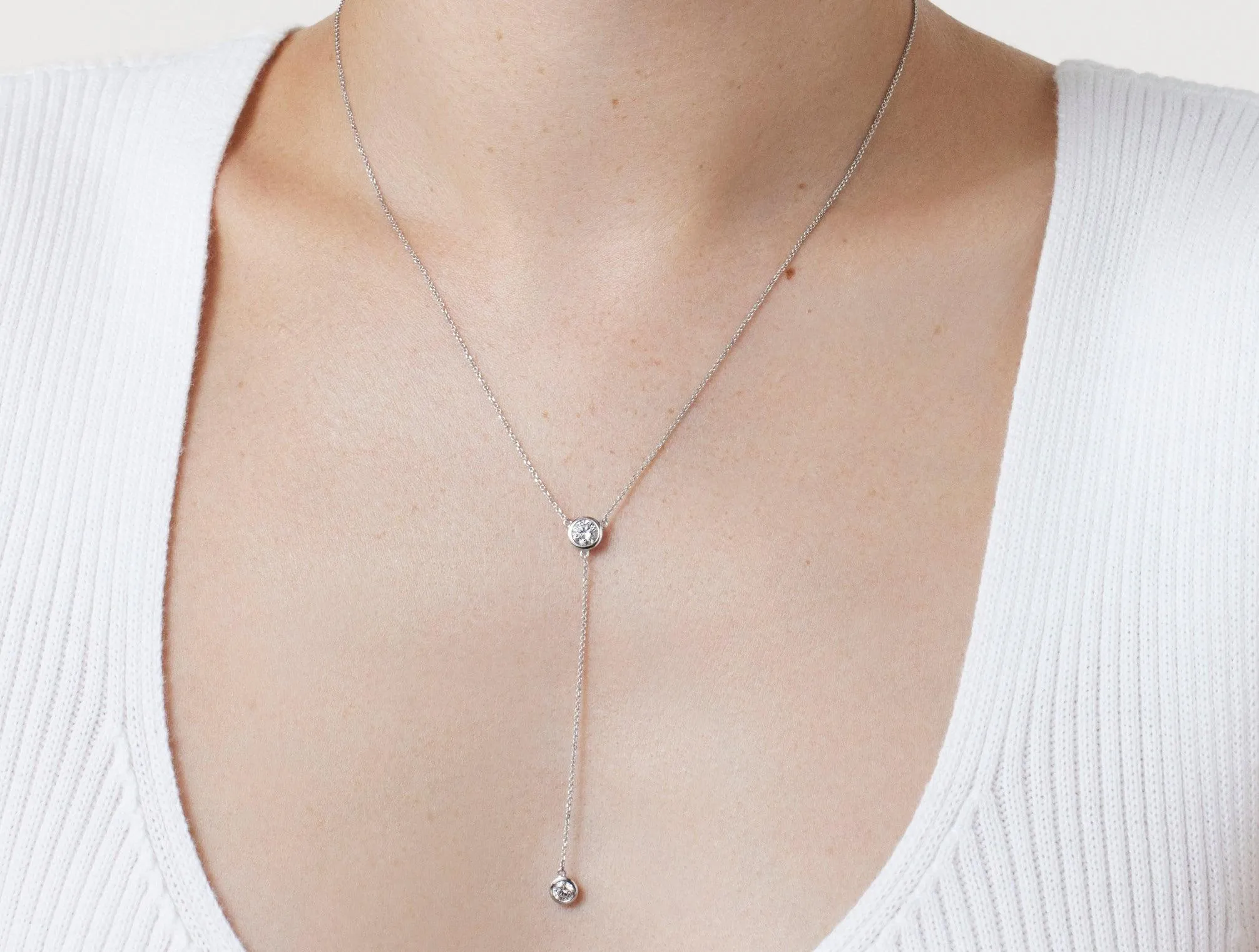 Lab-Grown Diamond ct. tw. Round Brilliant Bezel Lariat Pendant | White