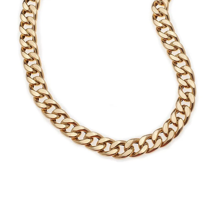 Large 14K Gold Flat Cuban Link Necklace 9.5mm