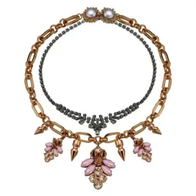 Layered Necklace with Crystal Clusters & Spikes, Rose Gold