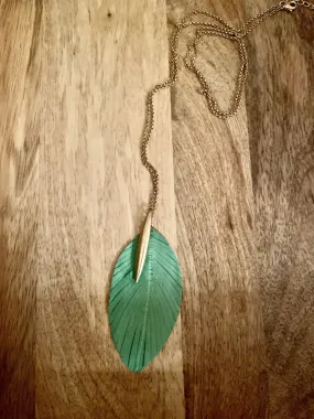 Leather Feather Pendant Necklace