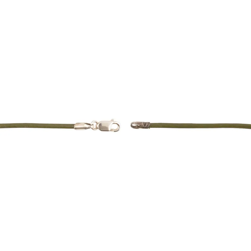 Leather Necklace-1.5mm Leather Cording with Sterling Silver Lobster Clasp-Olive-16 Inches