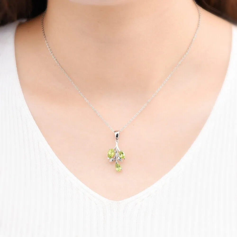 Leaves&Branches Peridot Pendant Solid 925 Sterling Silver Gemstone Necklace