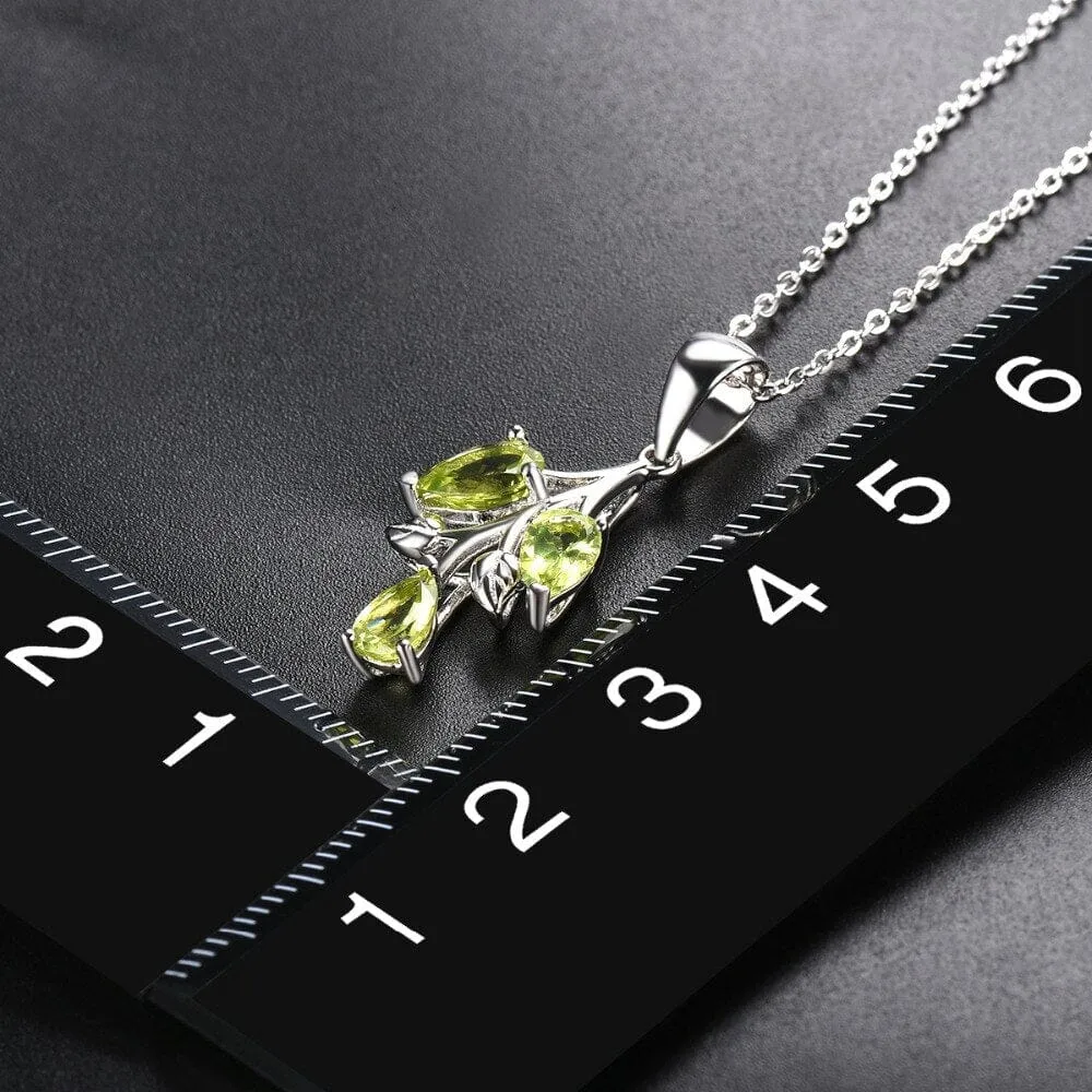 Leaves&Branches Peridot Pendant Solid 925 Sterling Silver Gemstone Necklace