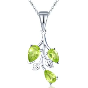 Leaves&Branches Peridot Pendant Solid 925 Sterling Silver Gemstone Necklace