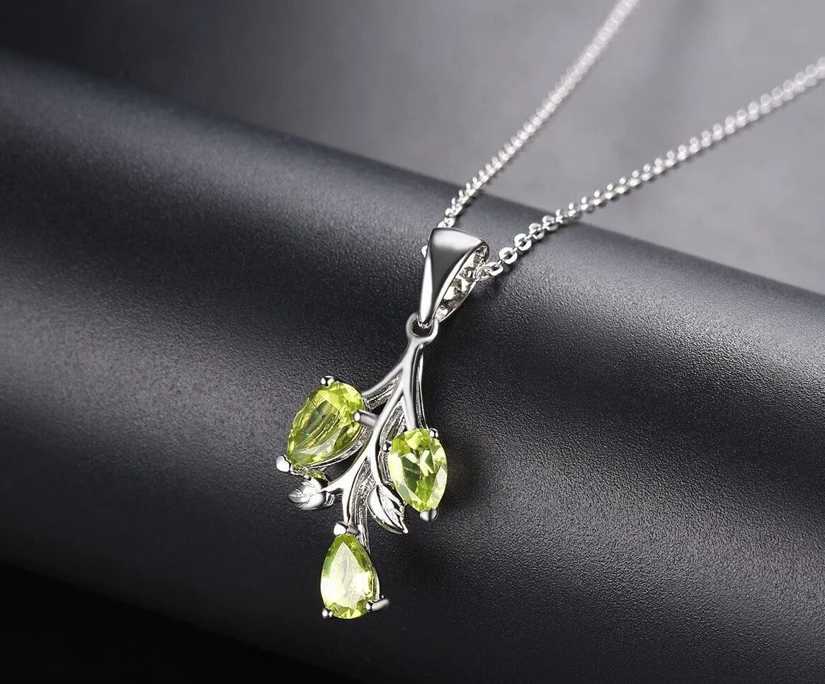 Leaves&Branches Peridot Pendant Solid 925 Sterling Silver Gemstone Necklace