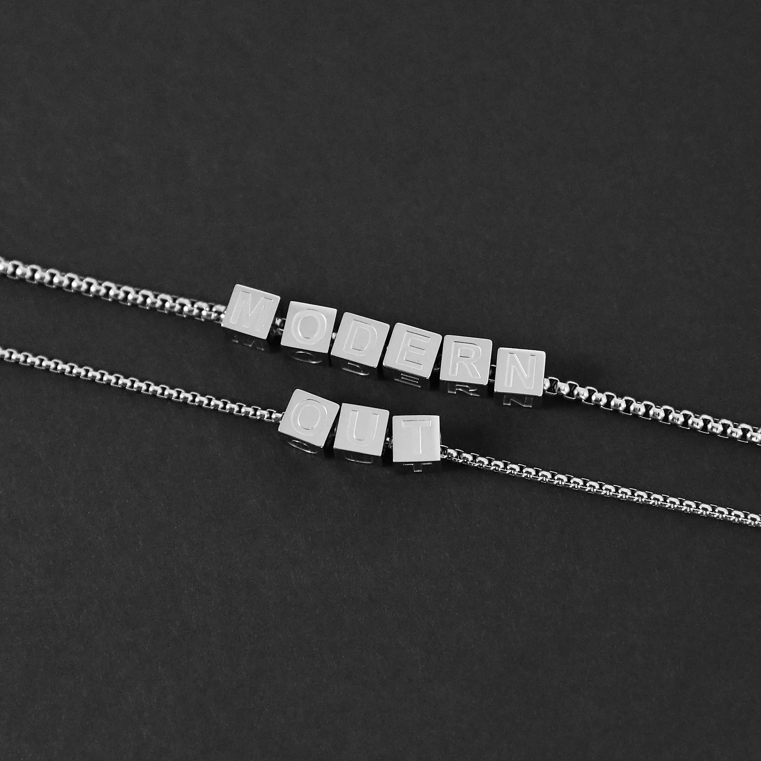 Letter Bead Necklace - Silver