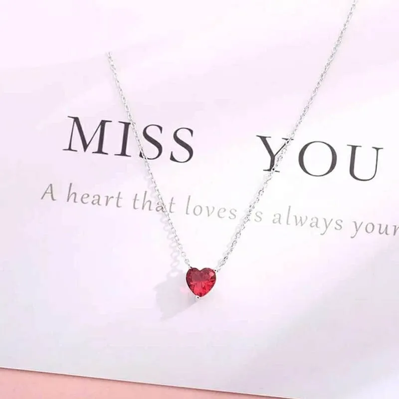 Little Heart Shape Ruby Necklace - 925 Sterling Silver