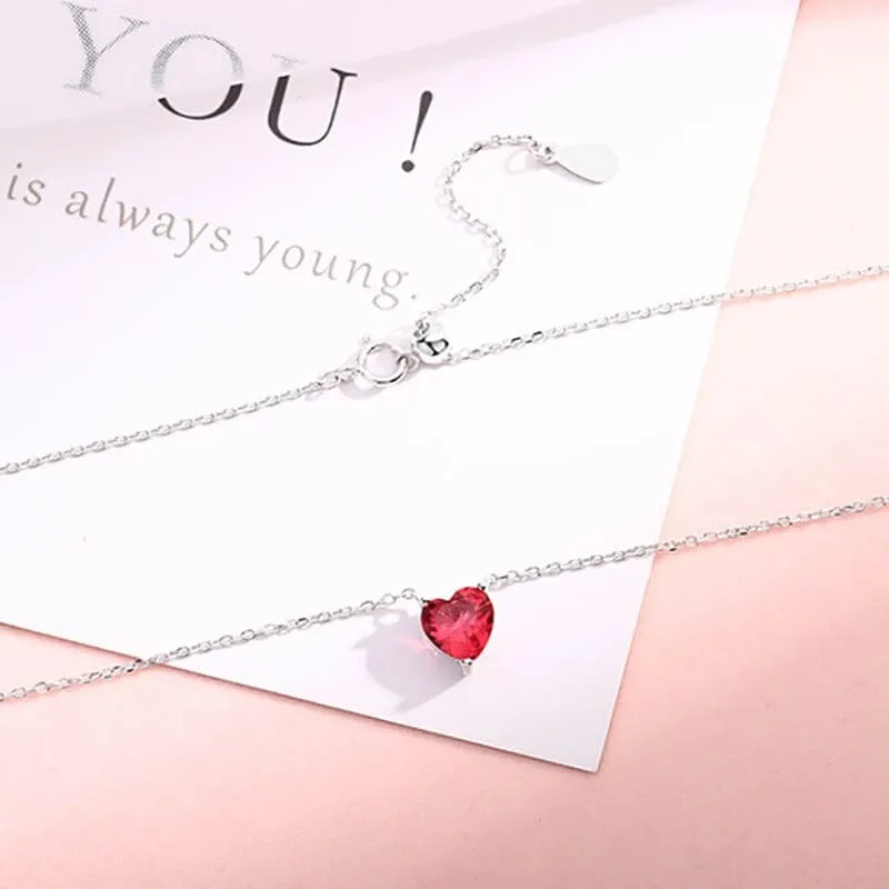 Little Heart Shape Ruby Necklace - 925 Sterling Silver