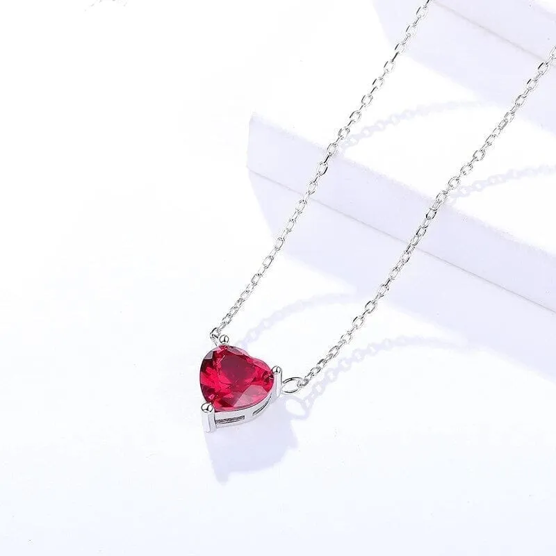 Little Heart Shape Ruby Necklace - 925 Sterling Silver