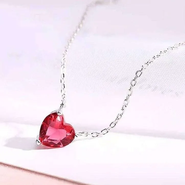 Little Heart Shape Ruby Necklace - 925 Sterling Silver