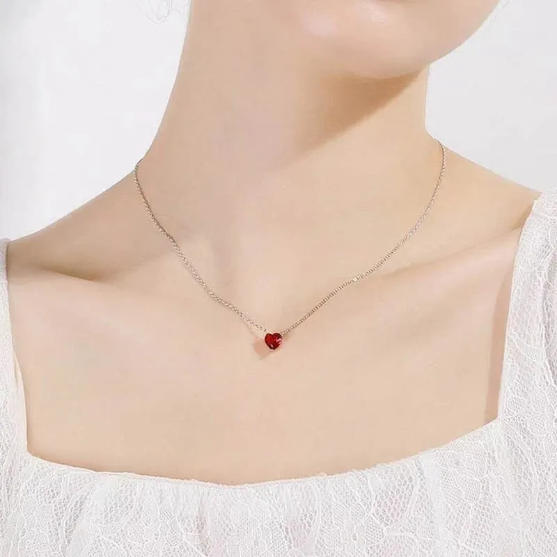 Little Heart Shape Ruby Necklace - 925 Sterling Silver