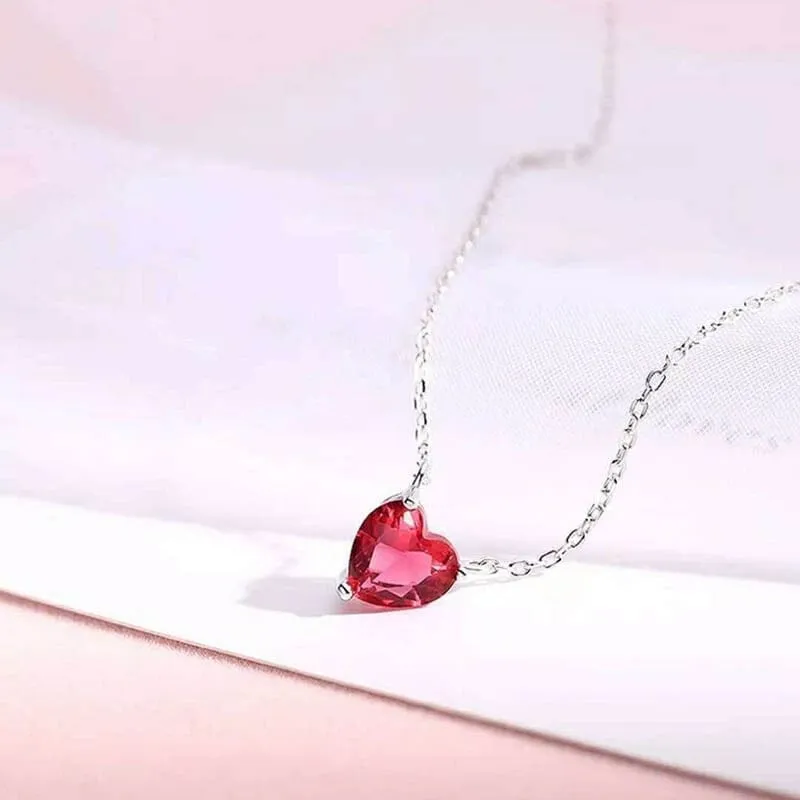 Little Heart Shape Ruby Necklace - 925 Sterling Silver