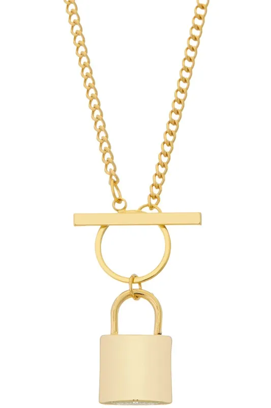 Lock Chain Necklace-Gold, Silver