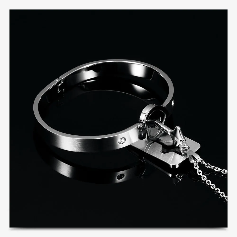 Love Heart Lock and Key Stainless Steel Necklace & Bracelet Fashion Couple Jewelry Set