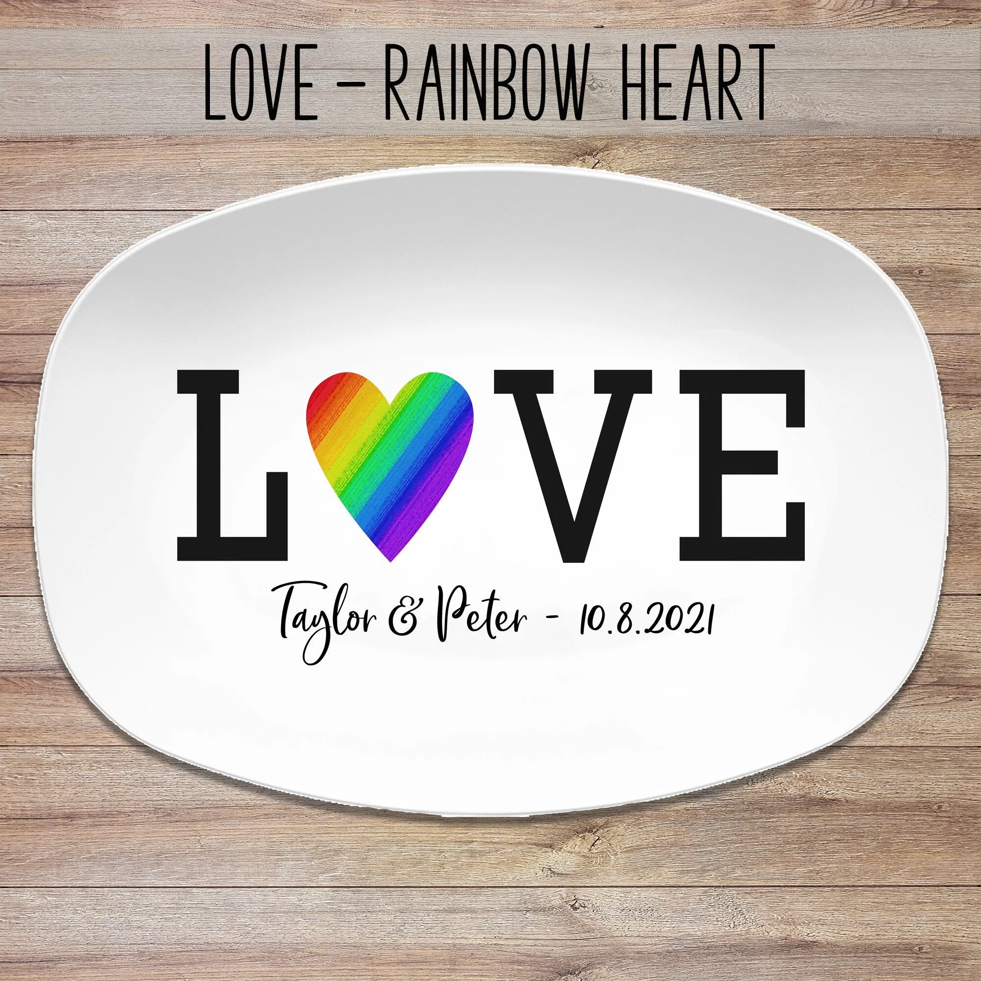 Love Rainbow Heart Personalized Platter