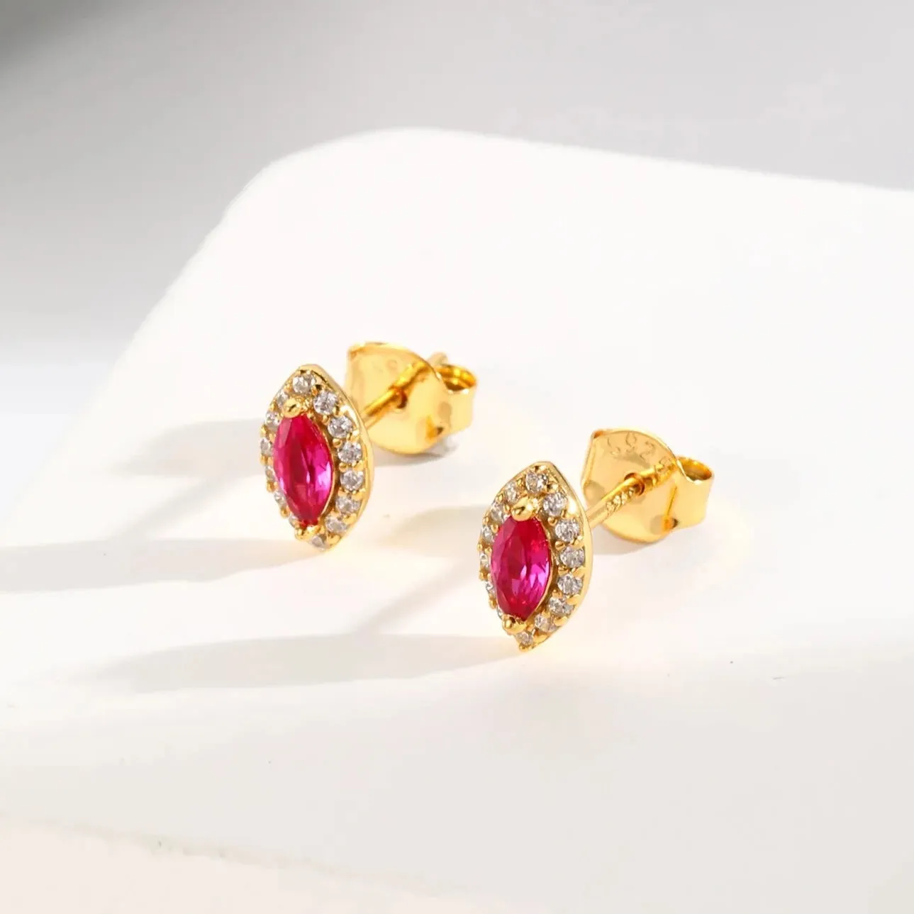 Luxe Oval Ruby Gemstone Stud Earrings