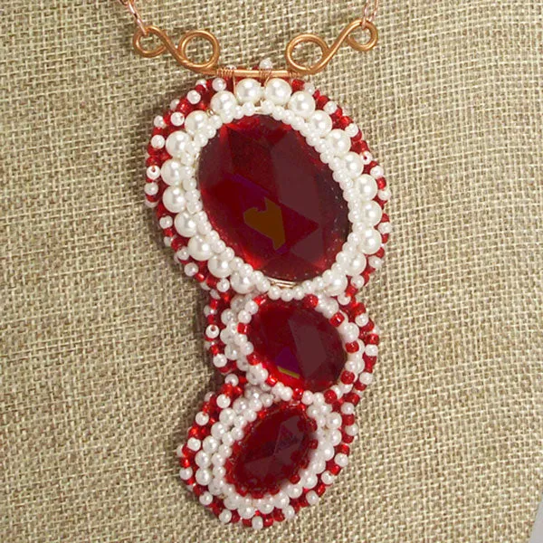 Madeira Beaded Red Cabochon Pendant Necklace