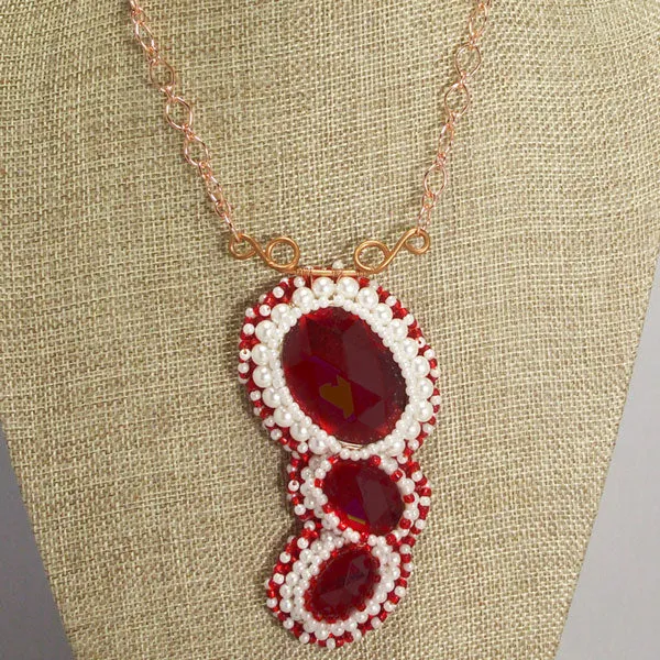 Madeira Beaded Red Cabochon Pendant Necklace